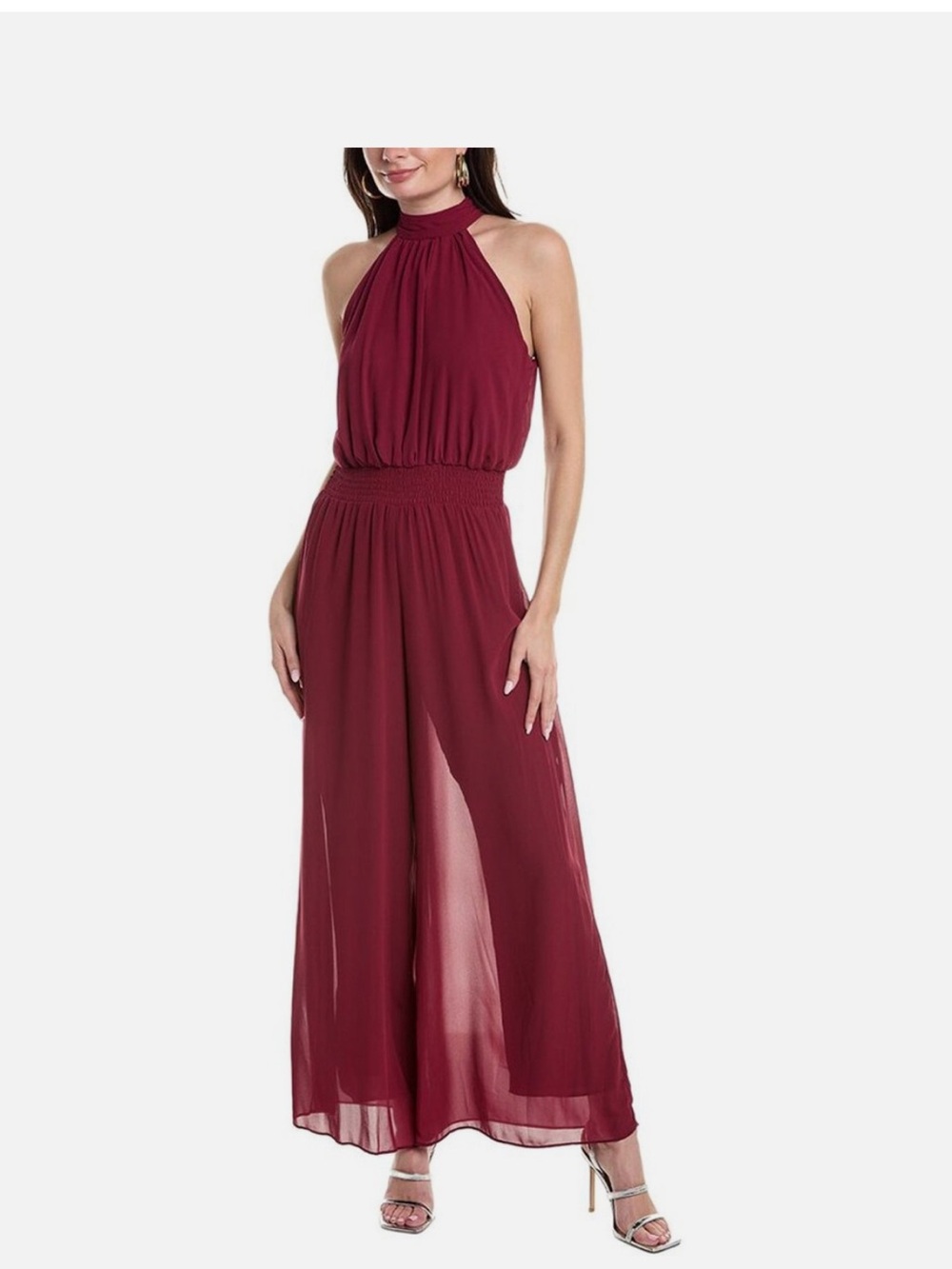 Vince Camuto Burgundy Halter Wide-Leg Jumpsuit